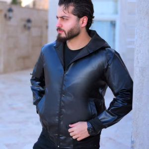 کاپشن چرم مردانه کلاه‌دار مدل ویناس
